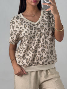 Leopard Print Linen Mix Top