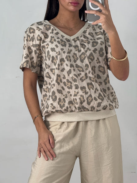 Leopard Print Linen Mix Top