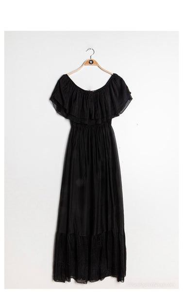Long Drop Shoulder Silk Dress - Italian