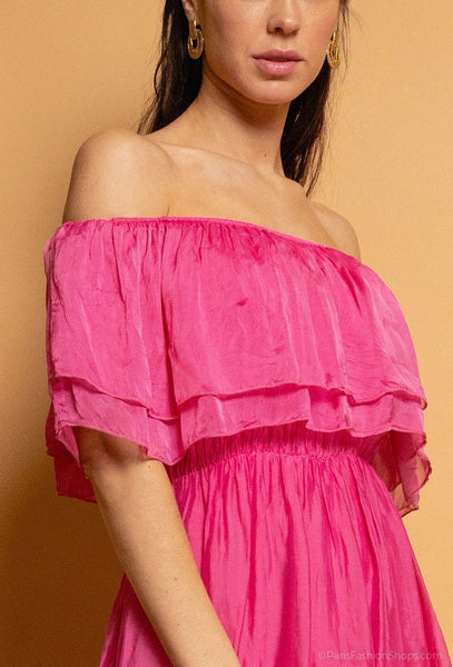 Long Drop Shoulder Silk Dress - Italian