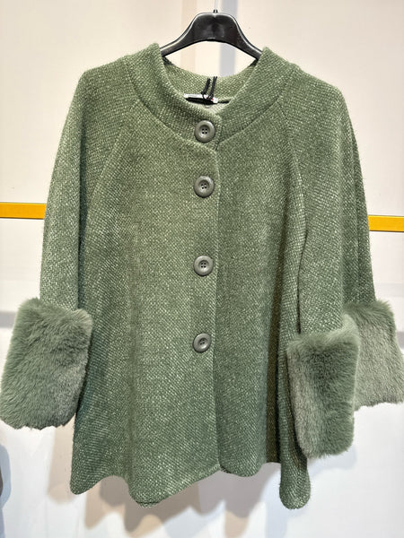 Fur/Trim Crop Cardigan