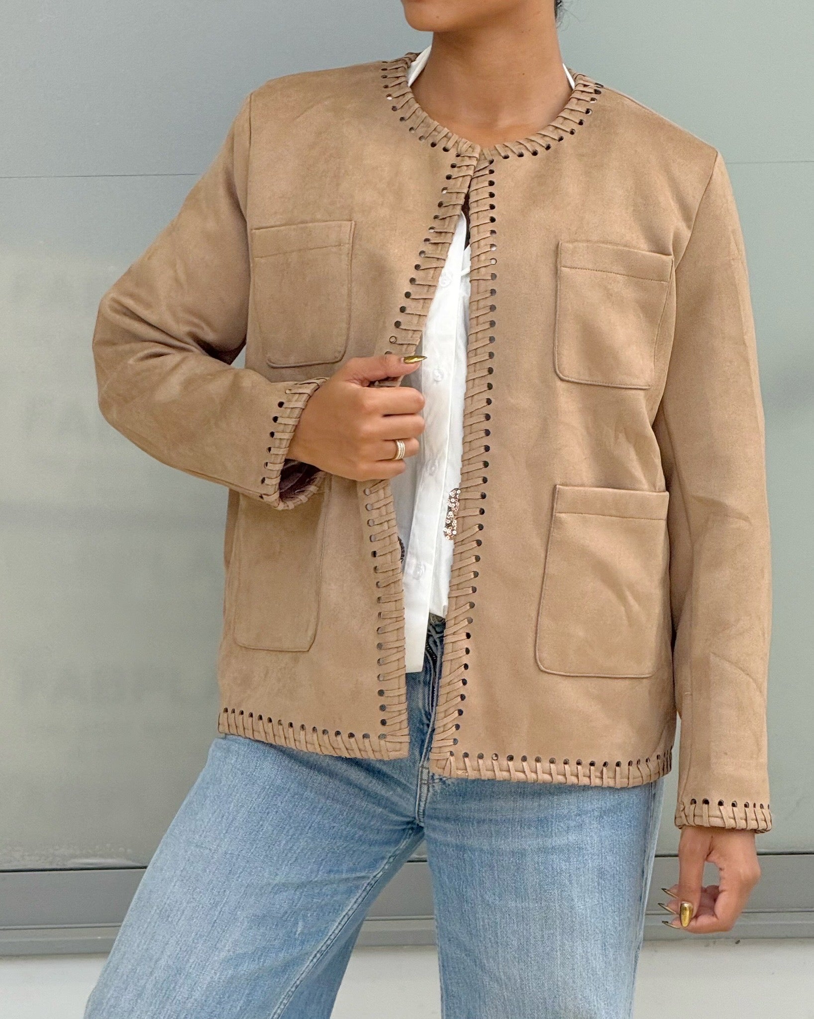 Ultra Suede Stitch Trim Jacket