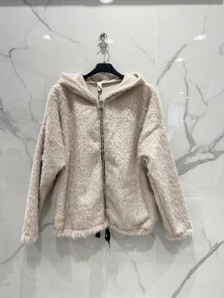 Zipper Front Fur Jacket With Hoodie