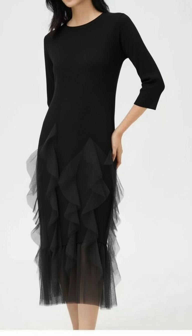 Long Sleeve Knit Bottom Detail Dress