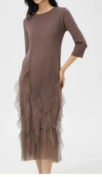 Long Sleeve Knit Bottom Detail Dress