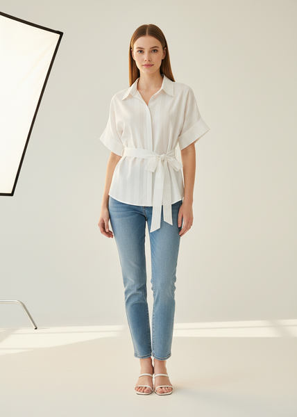Short Sleeve Belted Top