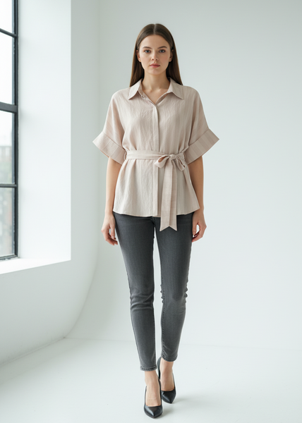 Short Sleeve Belted Top