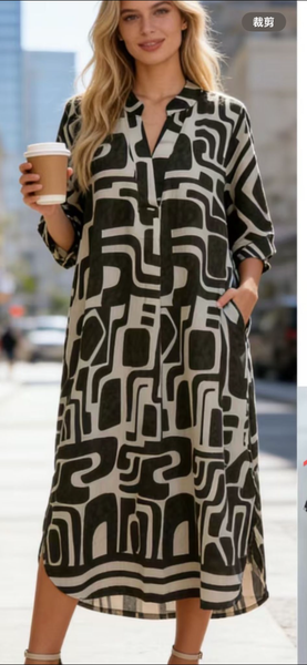 Long Sleeve Print Dress