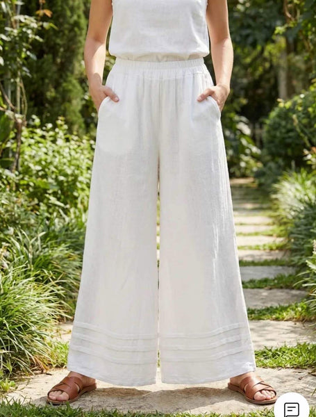 Detail Bottom Wide Leg Pants - Italian