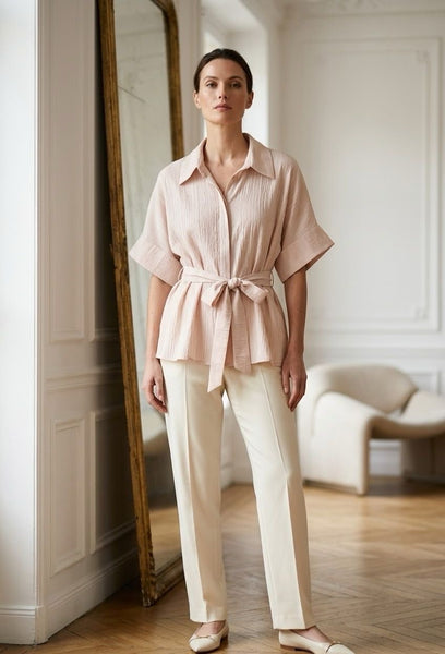 Short Sleeve Belted Top