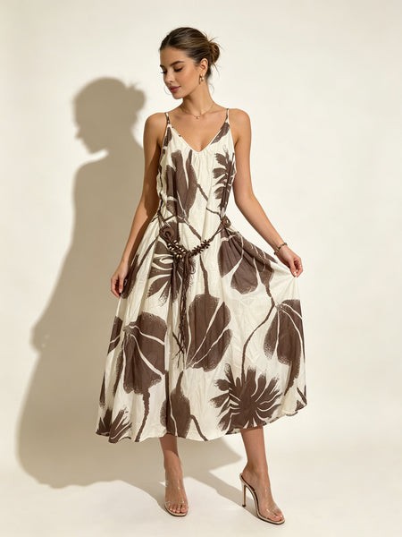Sleeveless Leaf Print Dress