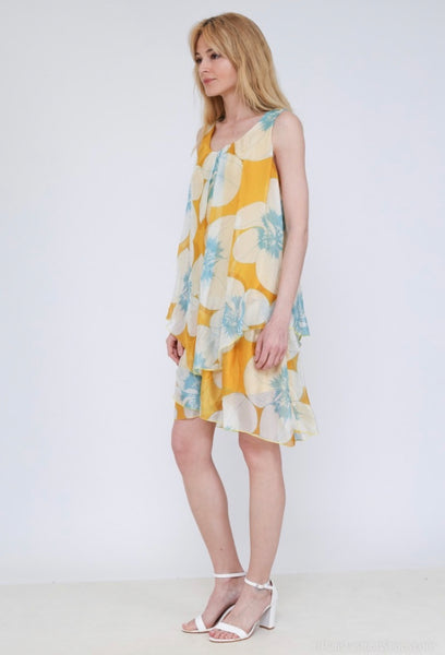 Sleeveless Floral Print Silk Dress - Italian