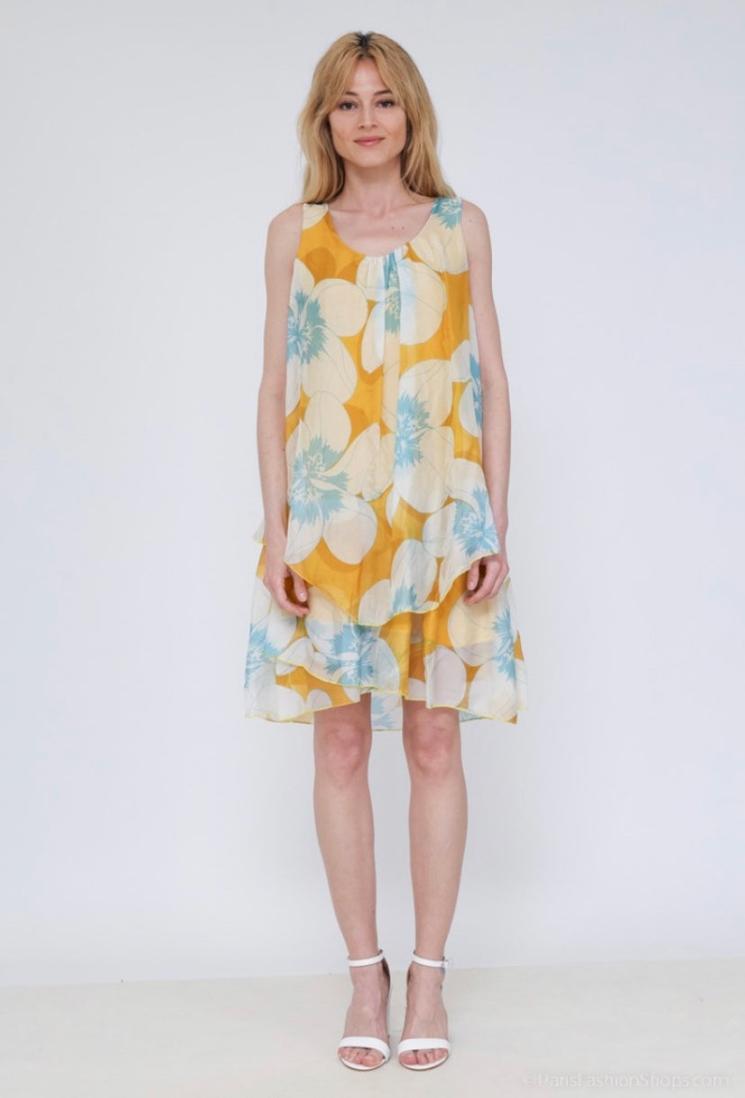 Sleeveless Floral Print Silk Dress - Italian