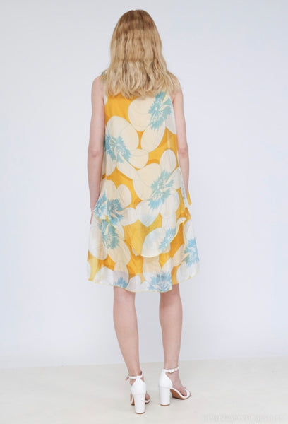 Sleeveless Floral Print Silk Dress - Italian