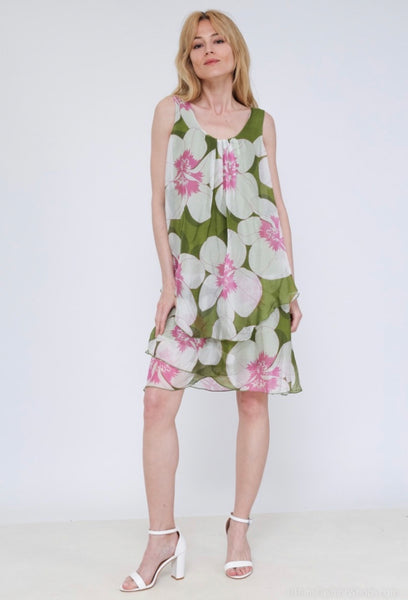 Sleeveless Floral Print Silk Dress - Italian