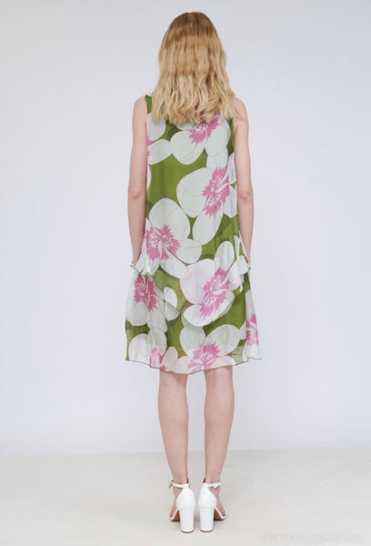 Sleeveless Floral Print Silk Dress - Italian
