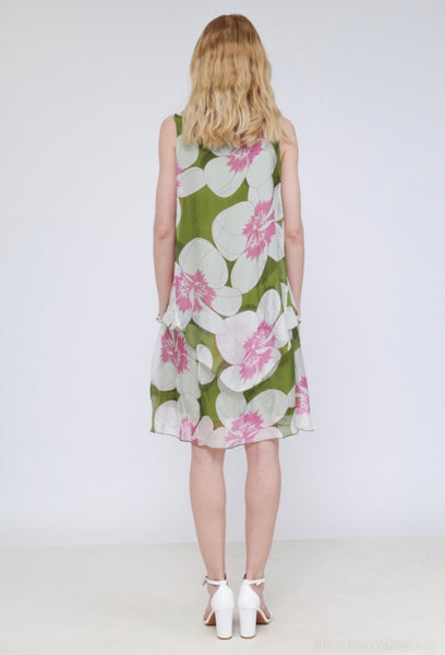 Sleeveless Floral Print Silk Dress - Italian