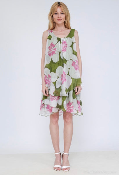 Sleeveless Floral Print Silk Dress - Italian