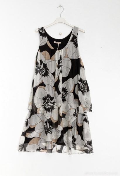 Sleeveless Floral Print Silk Dress - Italian