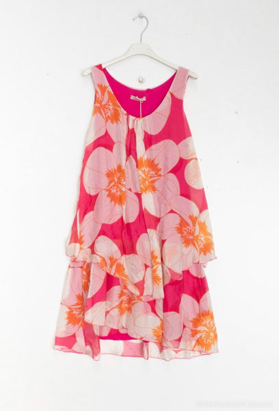 Sleeveless Floral Print Silk Dress - Italian