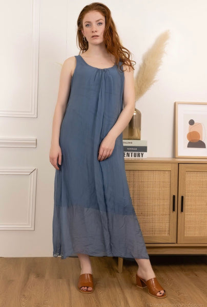 Sleeveless Long Silk Dress - Italian