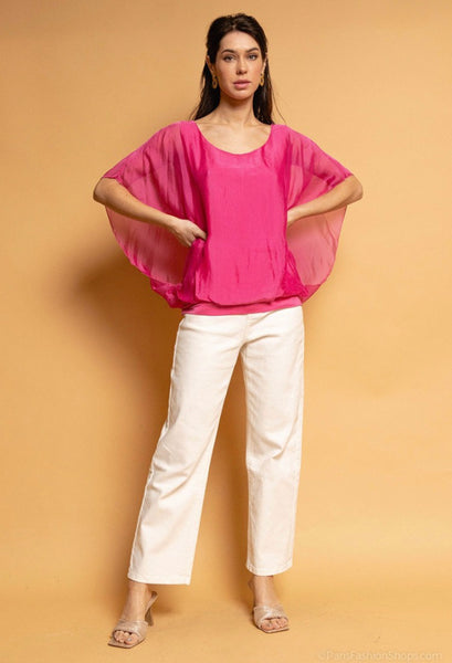 Bat Sleeve Basic Silk Blouse - Italian