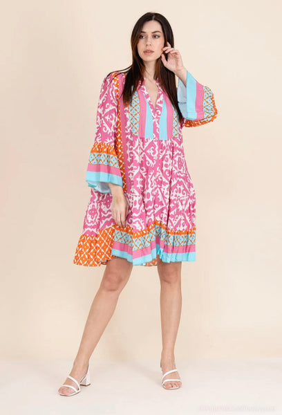 Long Sleeve Print Dress - Italian