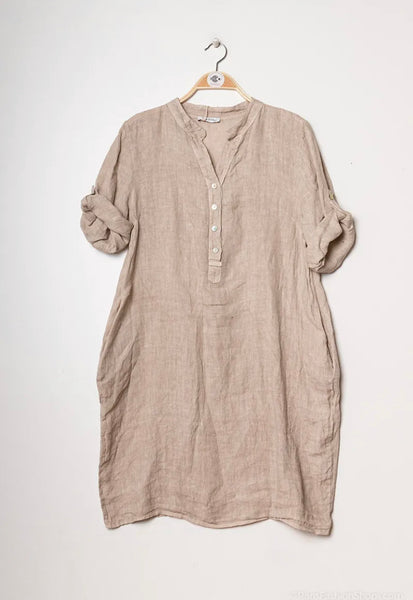 Short Sleeve Linen Dress - Italian