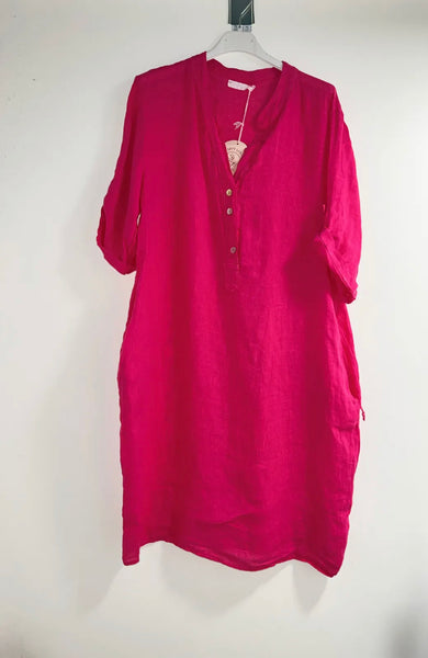 Short Sleeve Linen Dress - Italian