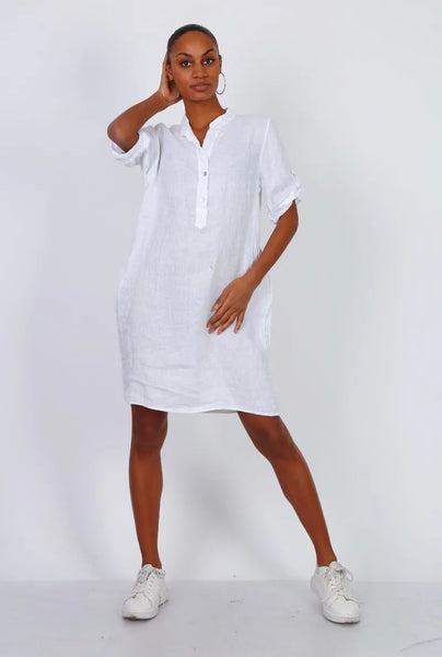 Short Sleeve Linen Dress - Italian