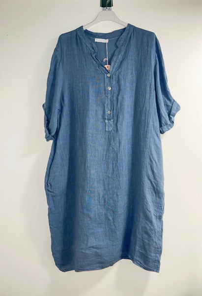 Short Sleeve Linen Dress - Italian