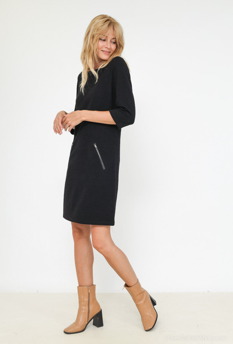 3/4 Sleeve Zipper Pocket Dress