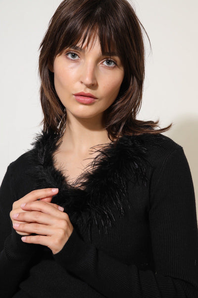 Long Sleeve Feather Collar Sweater