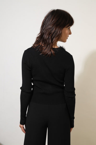 Long Sleeve Feather Collar Sweater
