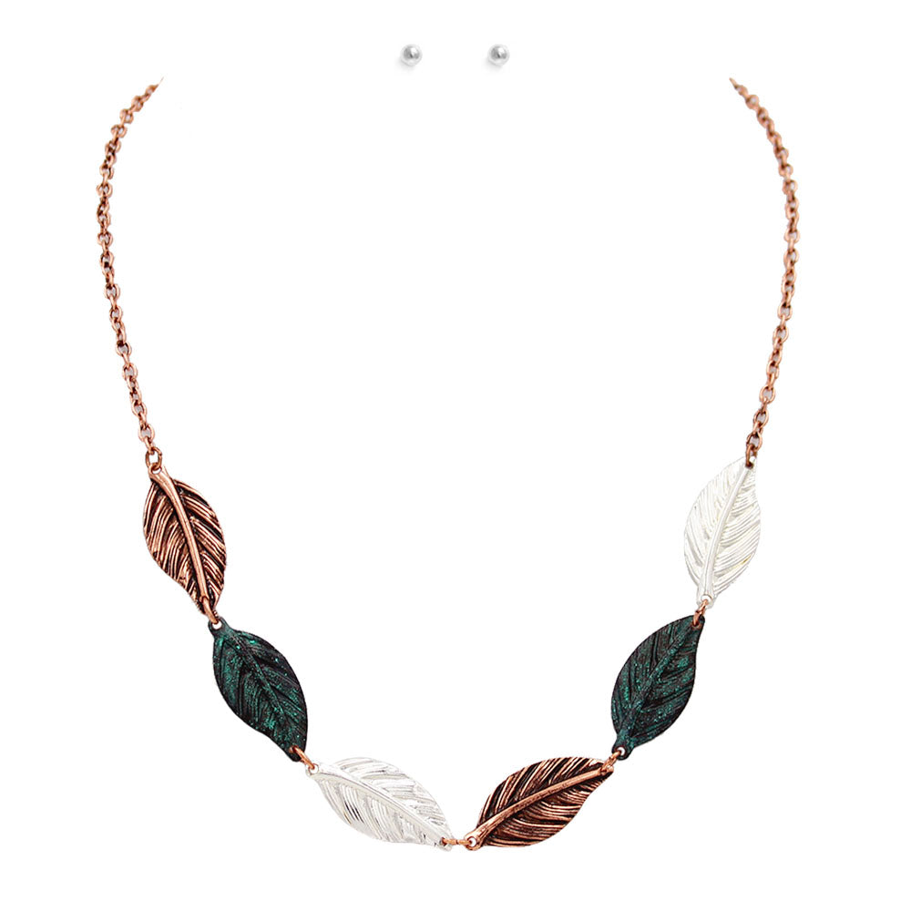 Western Style Leaf Necklace Earring Set