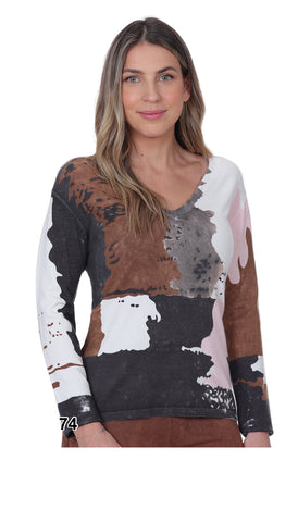 Long Sleeve Print Light Sweater