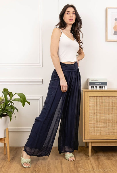 Wide Leg Silk Pants - Italian