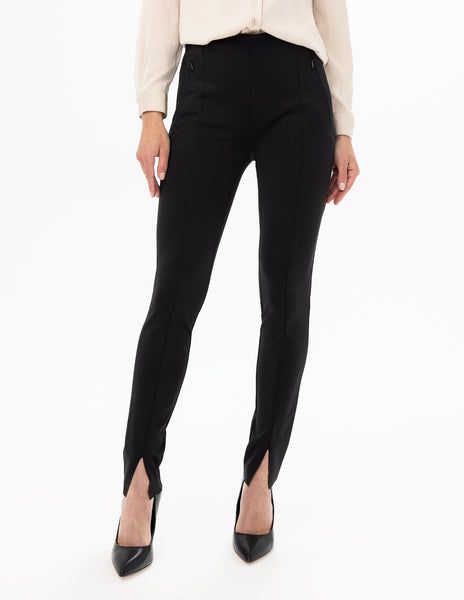 Pull-On Slim Pants With Front Slit