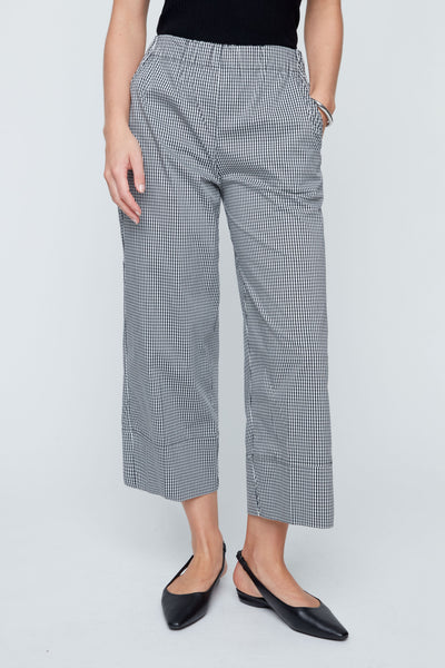 Checkered Wide Leg Cotton Mix Pants