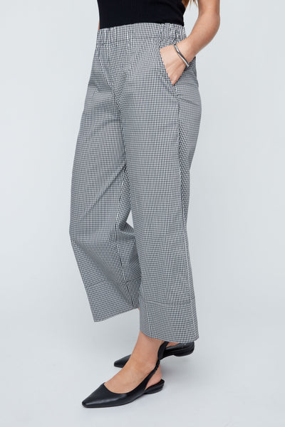 Checkered Wide Leg Cotton Mix Pants
