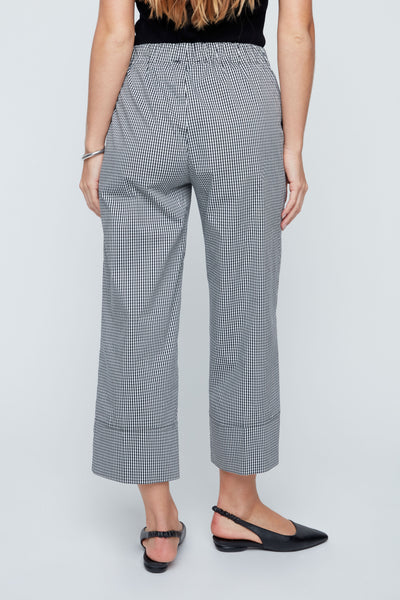 Checkered Wide Leg Cotton Mix Pants