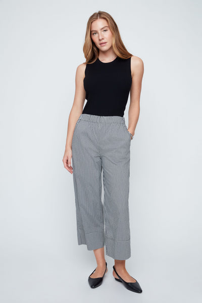 Checkered Wide Leg Cotton Mix Pants