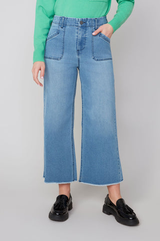 Cropped Wide Leg Denim Pants