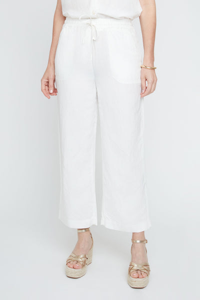 Pull-On Linen Blend Crop Straight Leg Pants