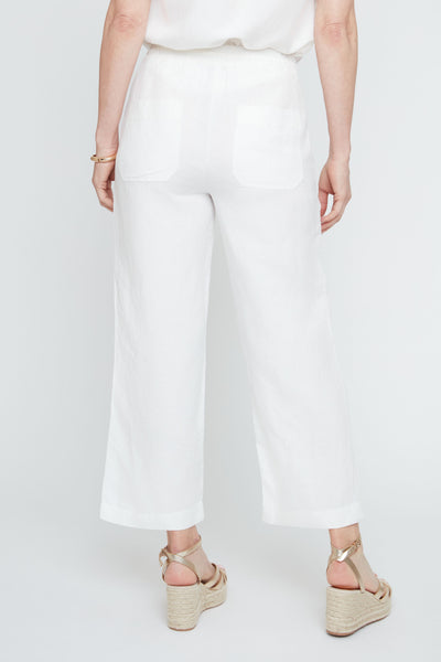 Pull-On Linen Blend Crop Straight Leg Pants