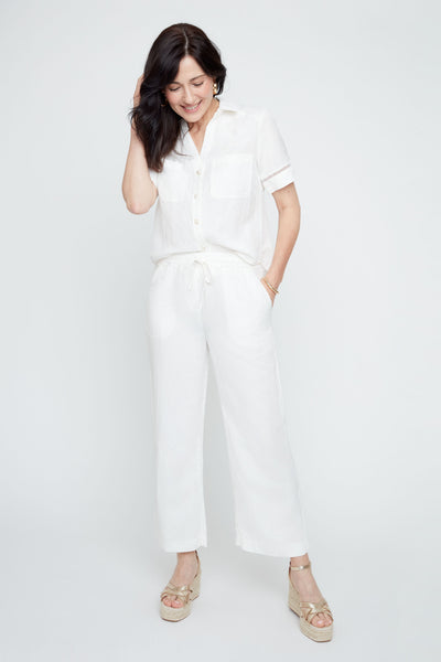 Pull-On Linen Blend Crop Straight Leg Pants