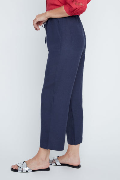 Pull-On Linen Blend Crop Straight Leg Pants