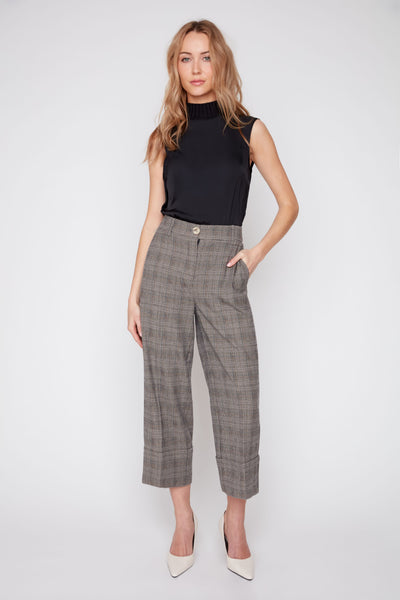 Cropped Check Pattern Pants