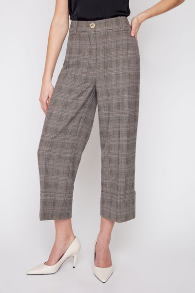 Cropped Check Pattern Pants