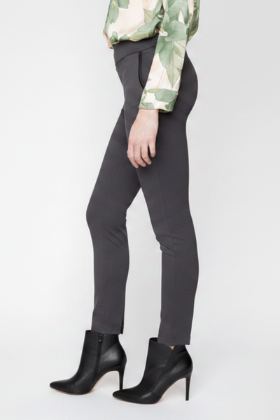 Slim Pull-On Pants With Leather Trim Pockets